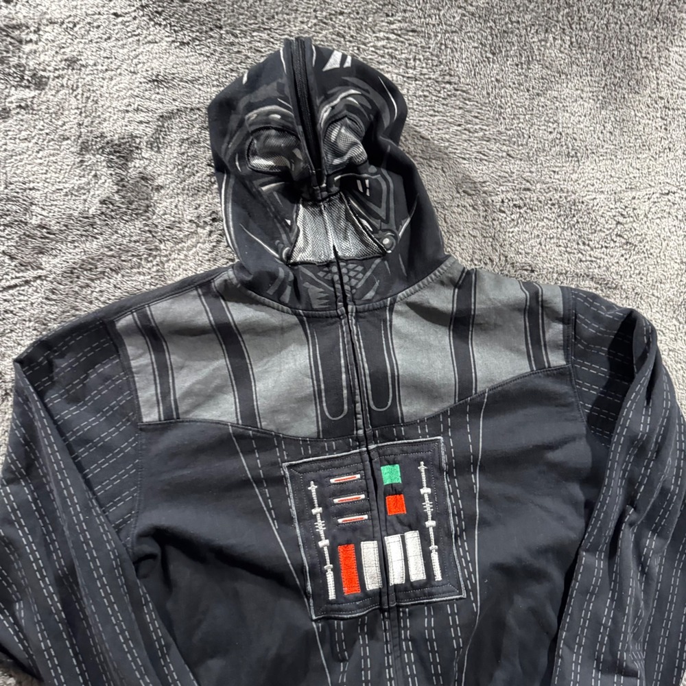 Star Wars Darth Vader Full Zip Mask Hoodie Black Costume Sweatshirt Fits Men L